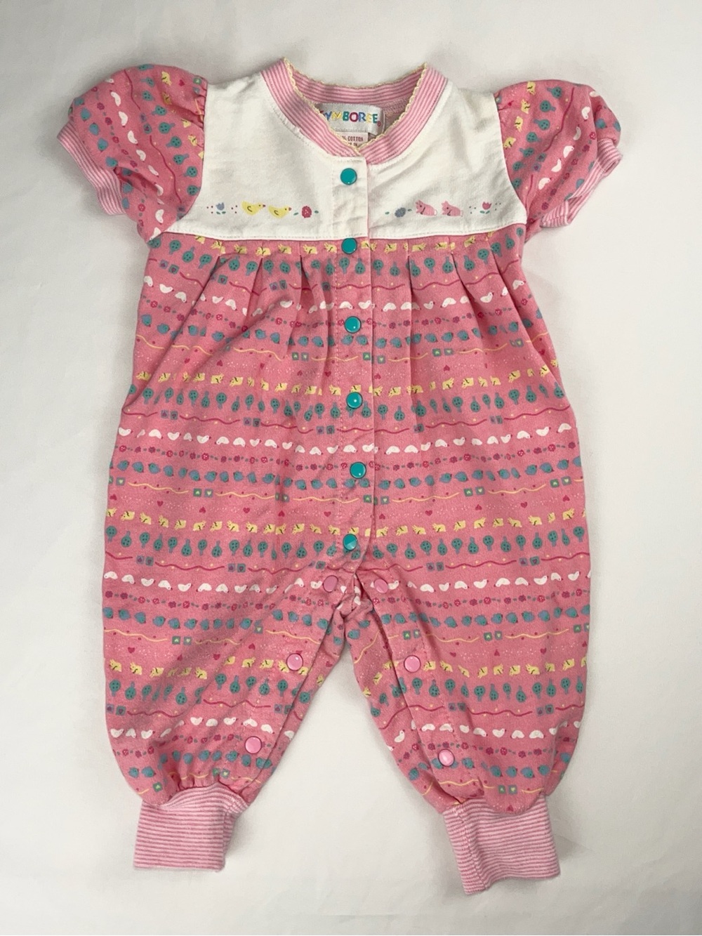 Gymboree 1990s Rainbow Tag Pink Floral Farm Animals Vintage Romper Newborn